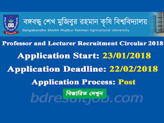 BSMRAU Professor and lecturer Recruitment Circular 2018