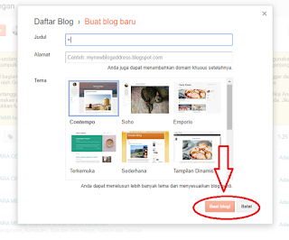 masukan nama blog dan domain buat blog baru