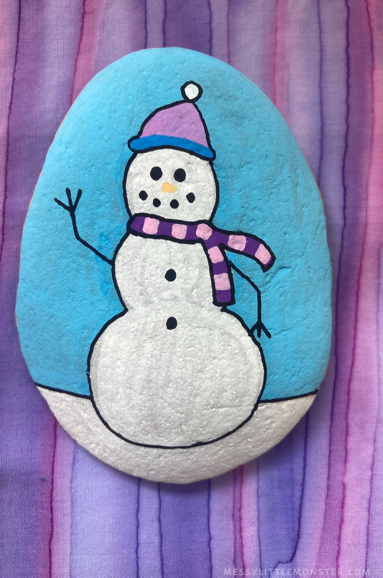 Winter rock painting - snowman craft