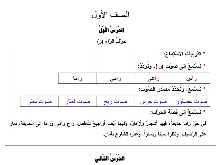 نصوص الإستماع للغتنا الجميلة للصف الأول - الفصل الأول