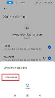 tekan menu Hapus akun