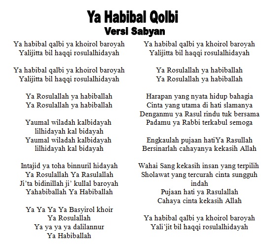Lirik Lagu Ya Habibal Qolbi  Cinta Pustaka Islam