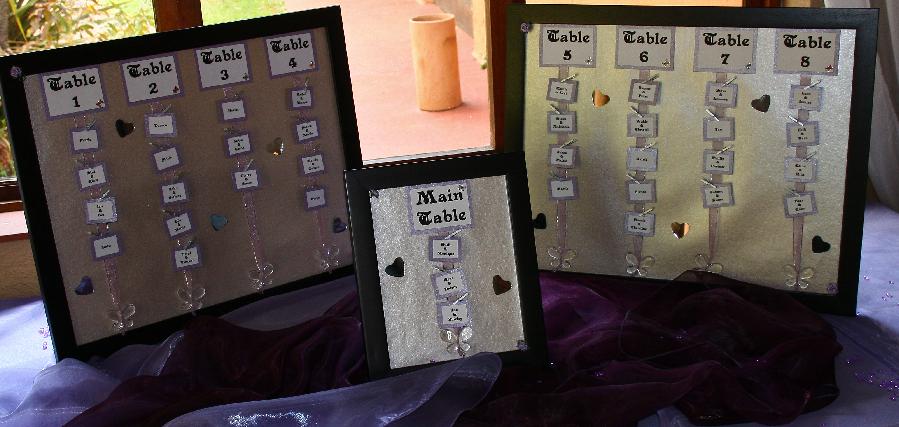 For the reception I made table seating plans I bought plain picture frames