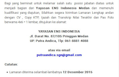 Lowongan kerja resmi Yayasan ENS Indonesia