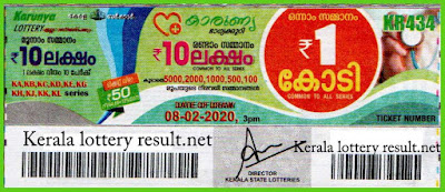 Kerala Lottery Result 08-02-2020 Karunya KR-434 (keralalotteryresult.net)