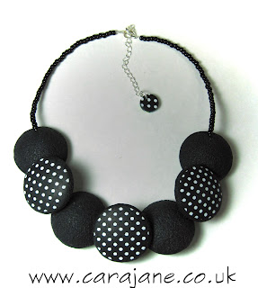 reversible lentil necklace black and white polka dots