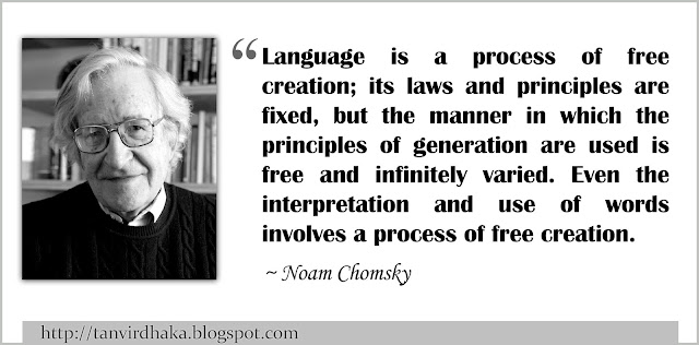 “Language is a process of free creation; its laws and principles are fixed, but the manner in which the principles of generation are used is free and infinitely varied. Even the interpretation and use of words involves a process of free creation.”  ~ Noam Chomsky