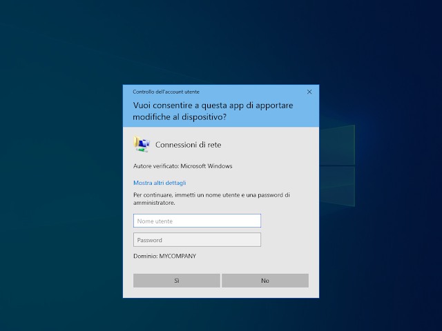 Connessioni di rete, richiesta credenziali
