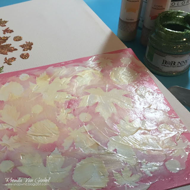 Blessed and Thankful Mixed Media Canvas featuring Enchanted Garden collection by BoBunny and Leaf Stickable Stencils designed by Rhonda Van Ginkel