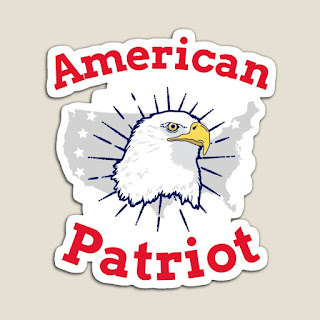 The words American Patriot with an American eagle head and a map of the United States