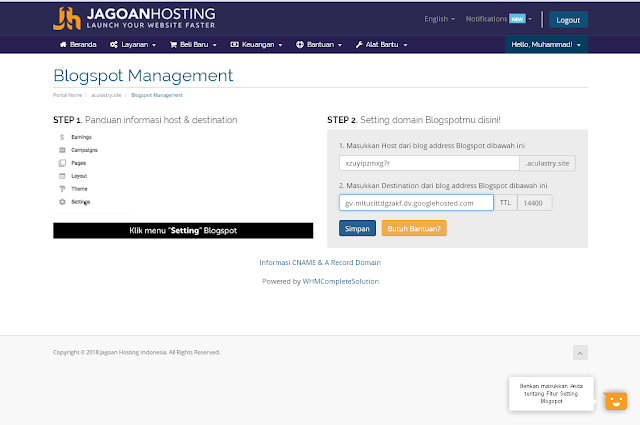 Cara Setting Domain Dari Jagoan Hosting Ke Blogspot