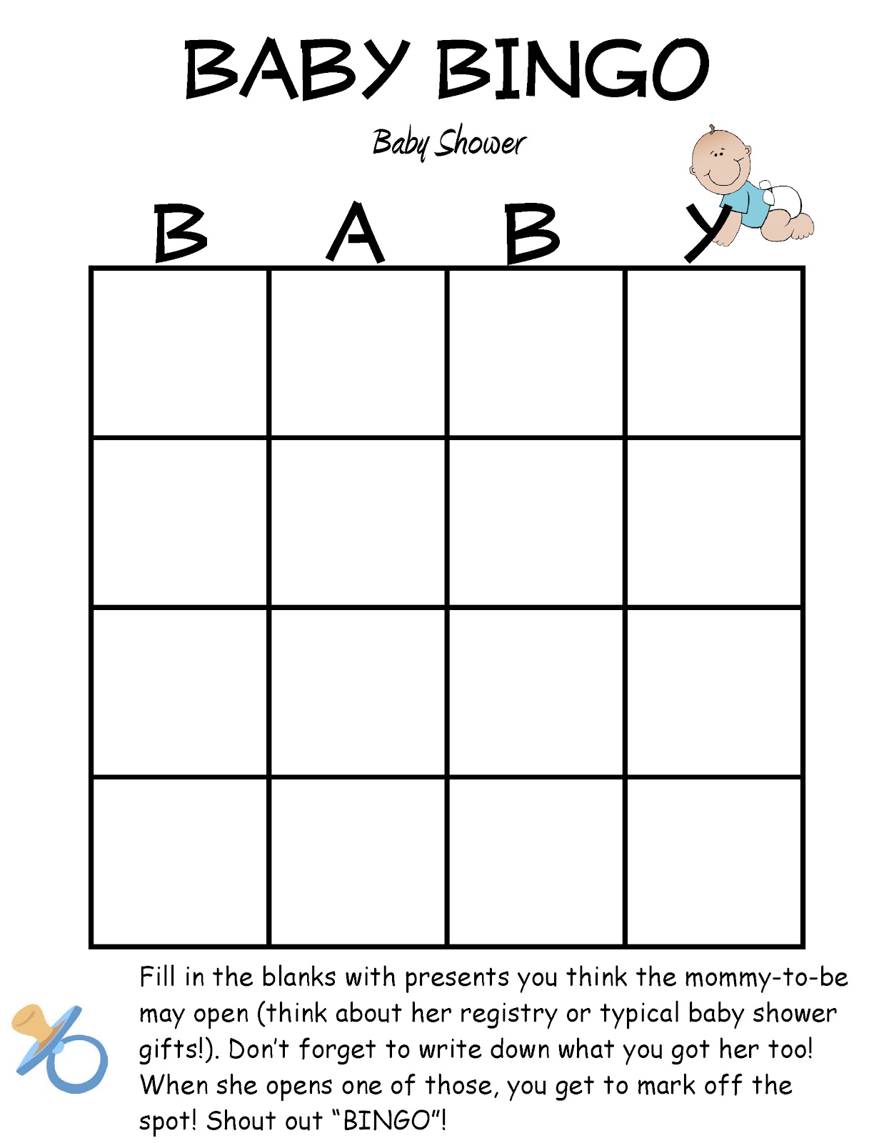 Free Printable Baby Shower Bingo Cards