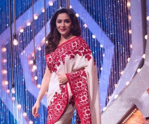 Madhuri Dixit in Classic Red Embroidered Saree by The Magical Designer