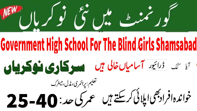 Situation Vacant At Govt High School For The Blind Girls Shamsabad 2024