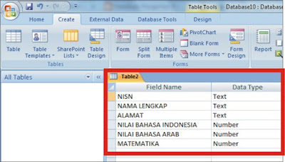 Membuat table di Microsoft access 