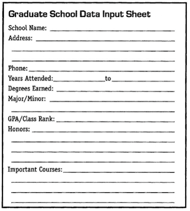 Graduate School Data Input Sheet