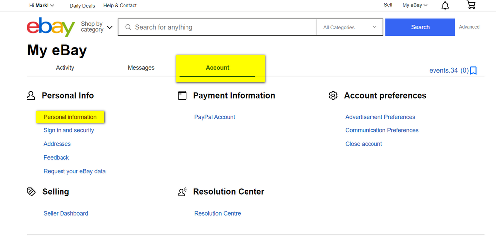 eBay, eBay Account Settings