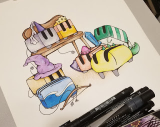 A finished illustration of toasters dressing up in fantasy attire.