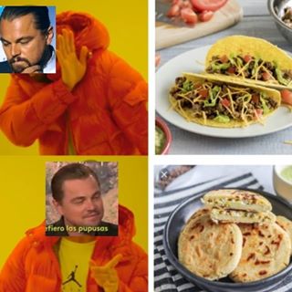 A hilarious meme of Leonardo DiCaprio passionately declaring his love for pupusas in El Salvador
