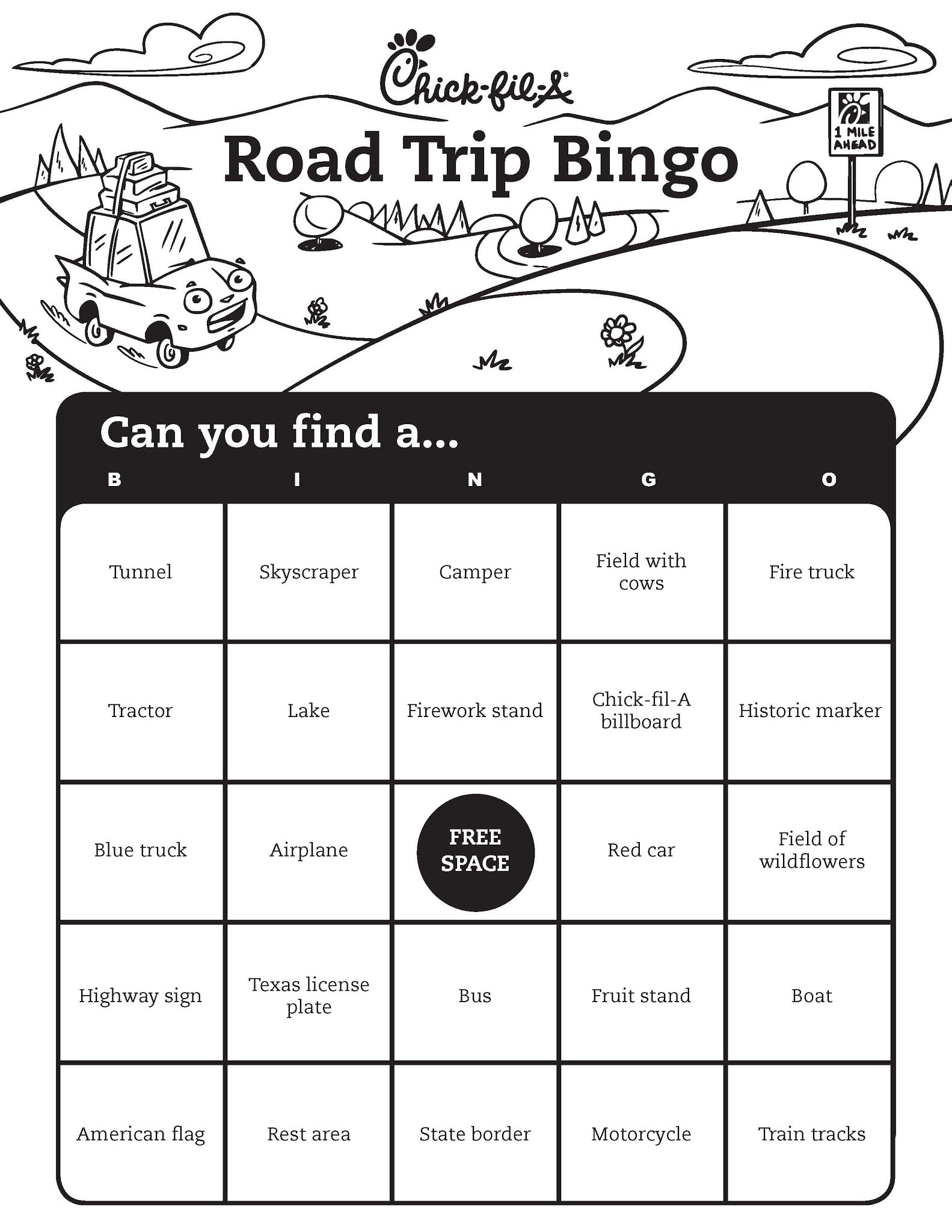 Road Trip Bingo Free Printable