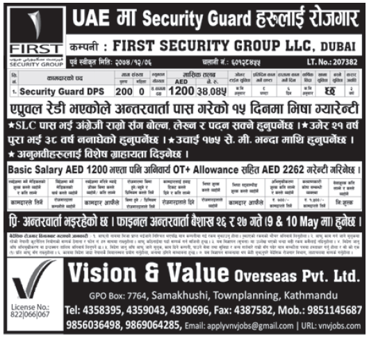 Jobs in Dubai for Nepali, Salary Rs 63,336 