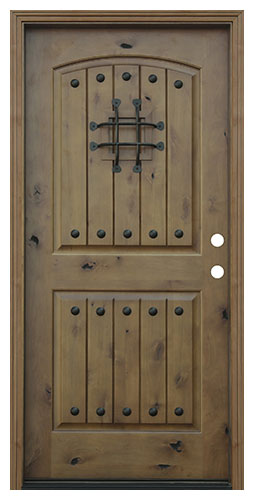 Pacific Entries Rustic V-groove 2 Panel Knotty Alder Exterior Door