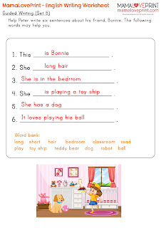 MamaLovePrint . Grade 1 English Worksheets . Writing Exercise (Guided Writing 5 Sets With Answers) PDF Free Download