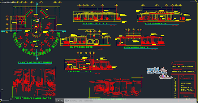 Projeto de restaurante Biblio in AutoCAD 