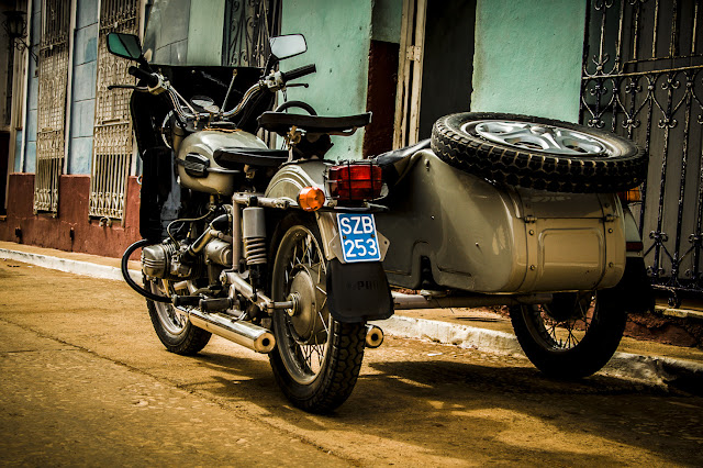 this is an old vintage russian motorbike in Trinidad, Cuba