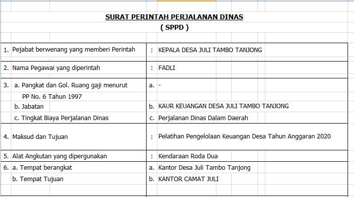 Contoh Surat Perintah Perjalanan Dinas Sppd Perangkat Desa Lengkap Tahun 2020 Idn Paperplane