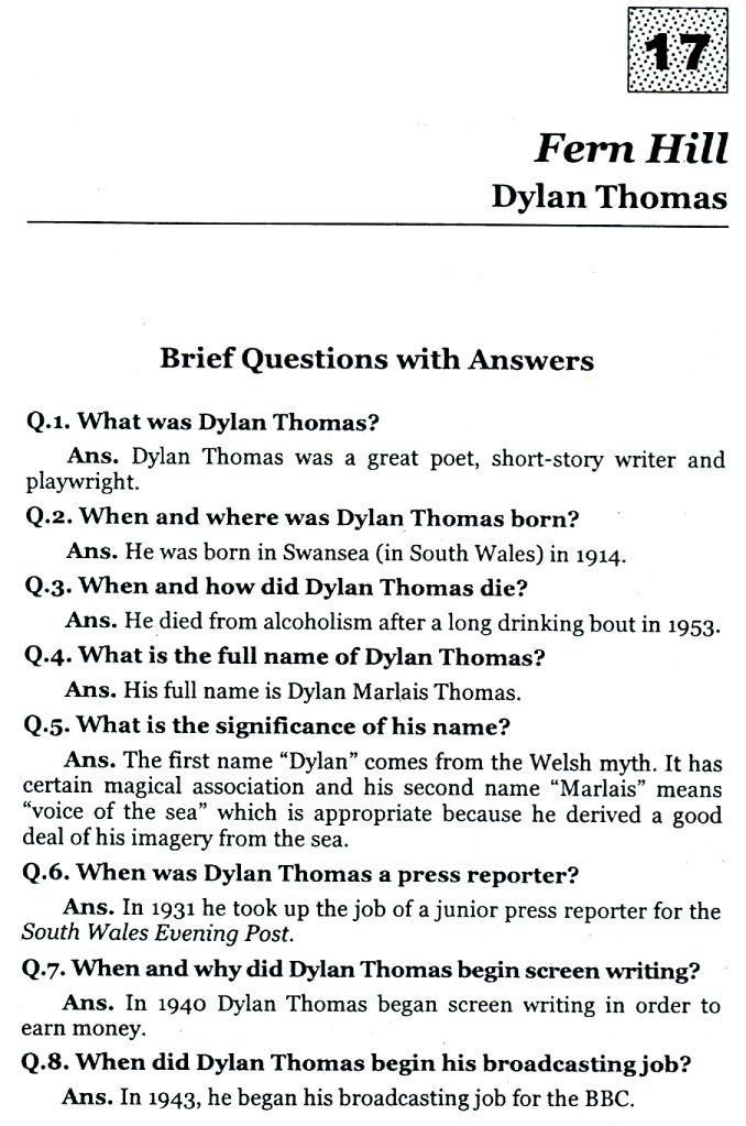 FernHill – Dylan Thomas  - Brief Questions with Answers