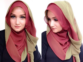 model hijab segi empat dua warna