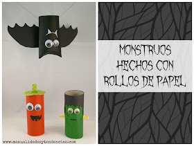 Monstruos de Halloween hechos con rollo de papel higiénico reciclados