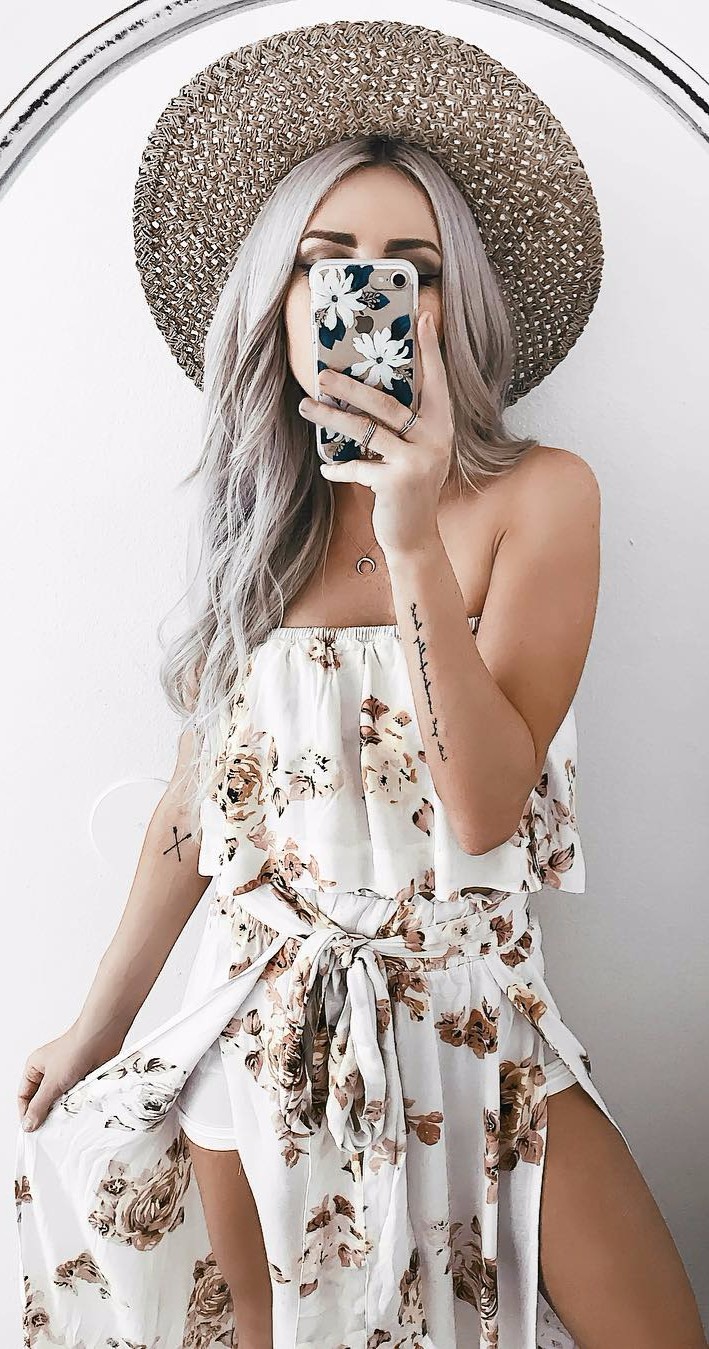 printed romper / off-the-shoulder addiction 