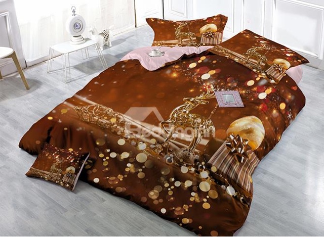  Brown reindeer bedding set