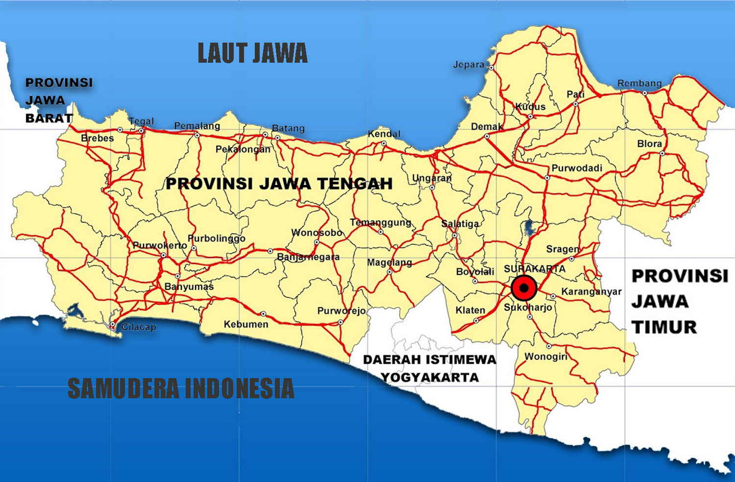  Peta  Jawa  Tengah  lengkap dengan daftar 35 kabupaten dan 