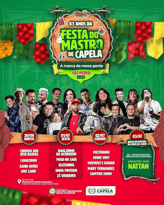 Confira a programação da Festa do Mastro de Capela