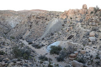 Looking northeast across the canyon toward where I was exploring, Desert Queen Mine, Joshua Tree National Park