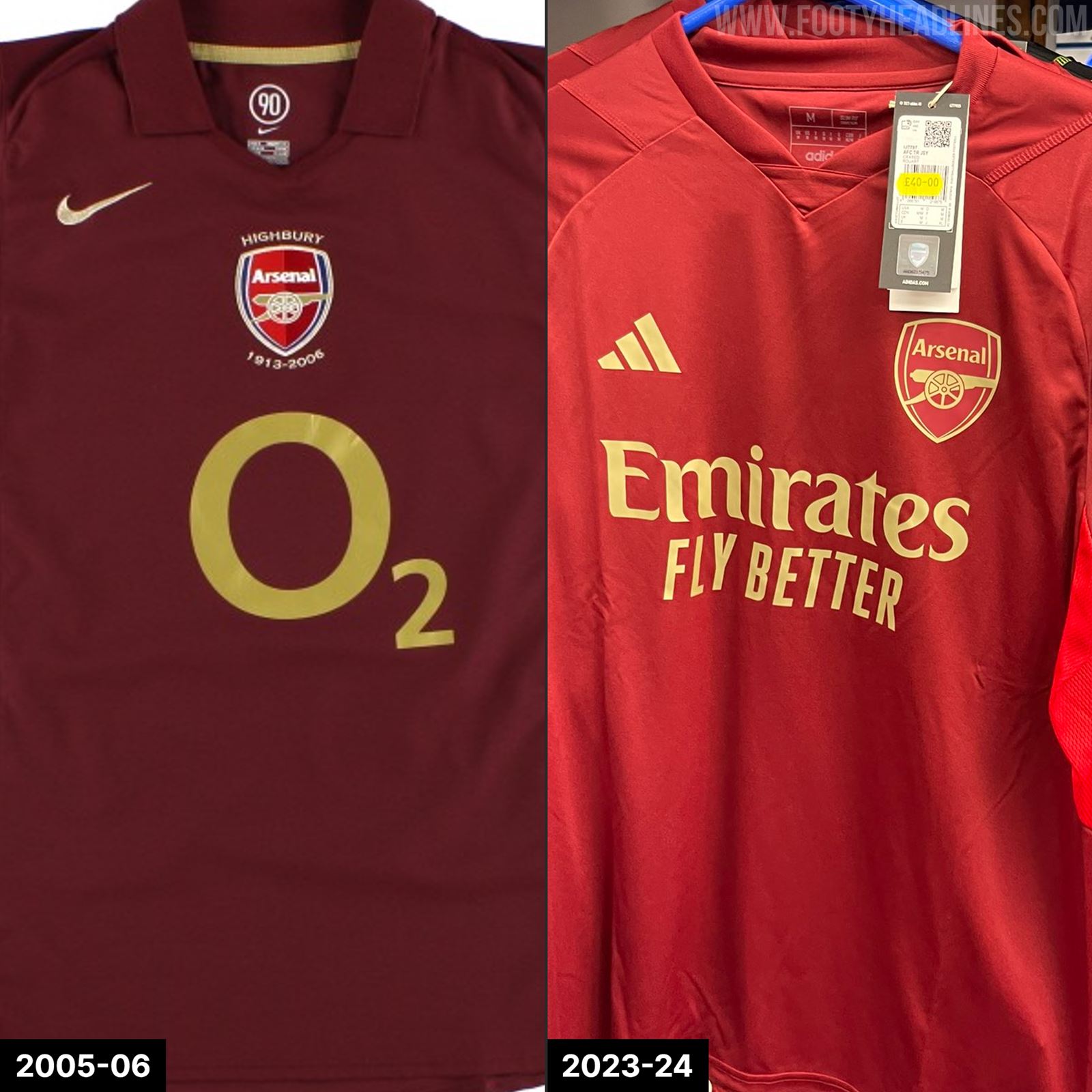 2005-06 Highbury Home Kit Vibes: Maroon/Gold Arsenal 23-24 Training Kit ...
