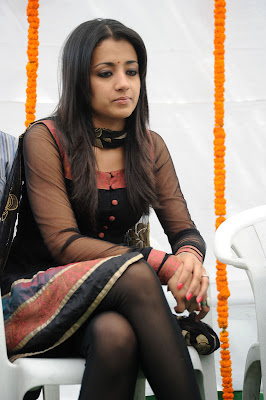 Trisha Hot Leg Show in Black Transparent Chudithar