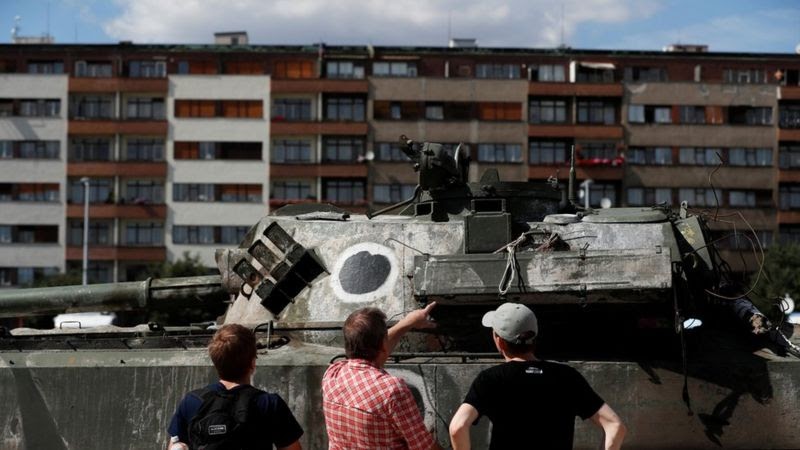 War in Ukraine: Displays of Russian military weaponry in Prague.
