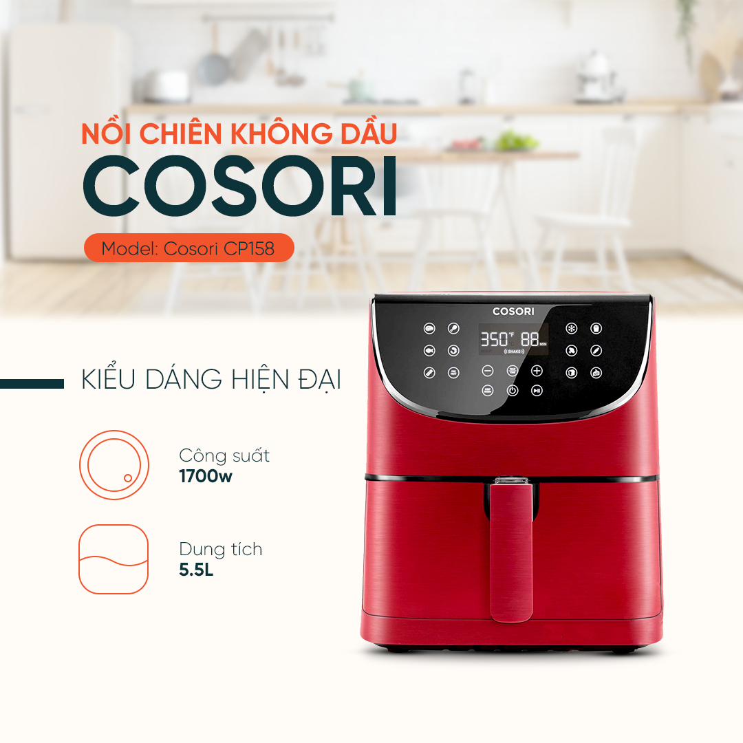 Nồi Chiên Không Dầu COSORI CP158-AF (Red) CHÍNH HÃNG GIÁ KHUYẾN MÃI