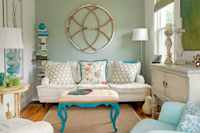 White and Turquoise Living Room Decor