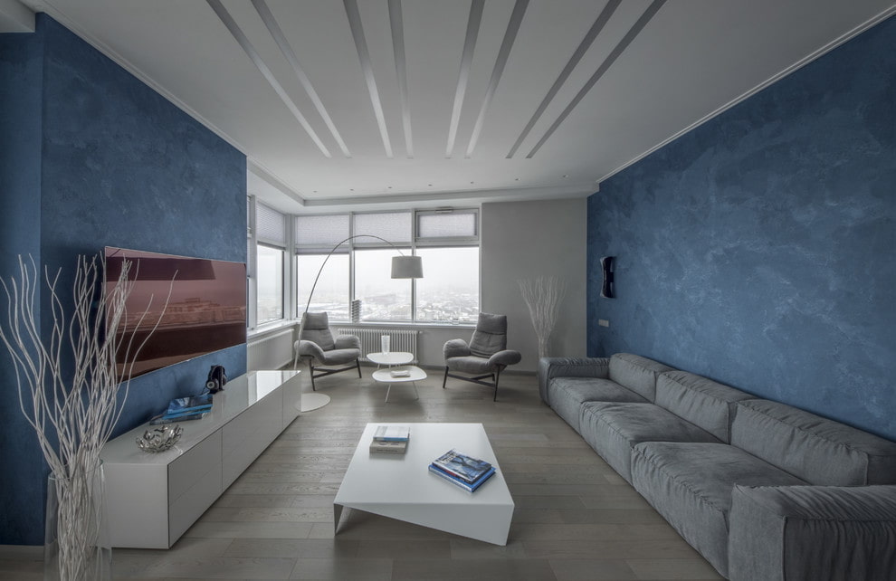 modern grey and navy living room