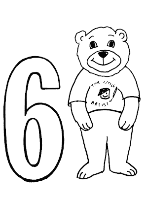 Numero Seis con Oso para colorear