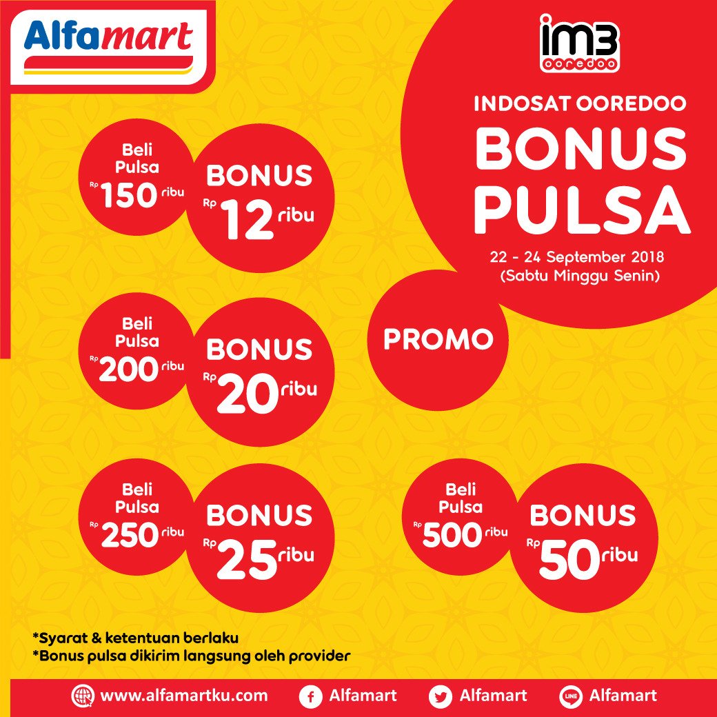 Alfamart - Promo Sabtu Minggu Senin Beli Pulsa Dapat Bonus Pulsa (s.d 24 Sept 2018)