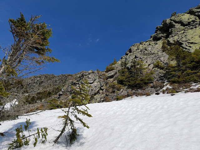 Early Spring ascent of the Mount Flume Talus Slide