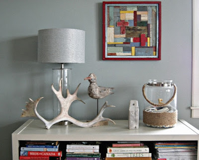 console vignette, antler, beach house, Home and Cabin 