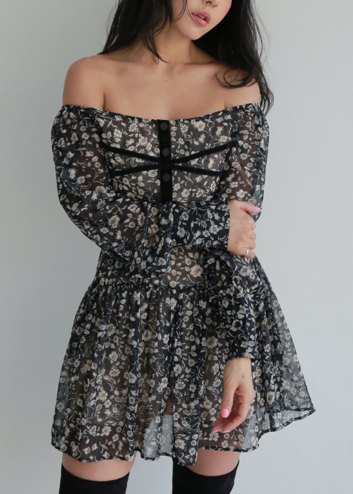 Black Floral Off-Shoulder Dress