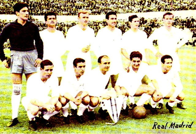 📸REAL MADRID C. F. 📆7 mayo 1959 ⬆️Domínguez, Miche, Santamaría, Lesmes II, Santisteban, Antonio Ruiz. ⬇️Kopa, Mateos, Di Stéfano, Rial y Gento. CLUB ATLÉTICO DE MADRID 1 🆚 REAL MADRID C. F. 0 Resultado eliminatoria: REAL MADRID CF 4 🆚 ATLÉTICO DE MADRID 3 Jueves 07/05/1959, 18:00 horas. Copa de Europa, semifinal, partido de vuelta. Madrid, España, estadio Metropolitano. GOLES: ⚽1-0: 43’, Collar.